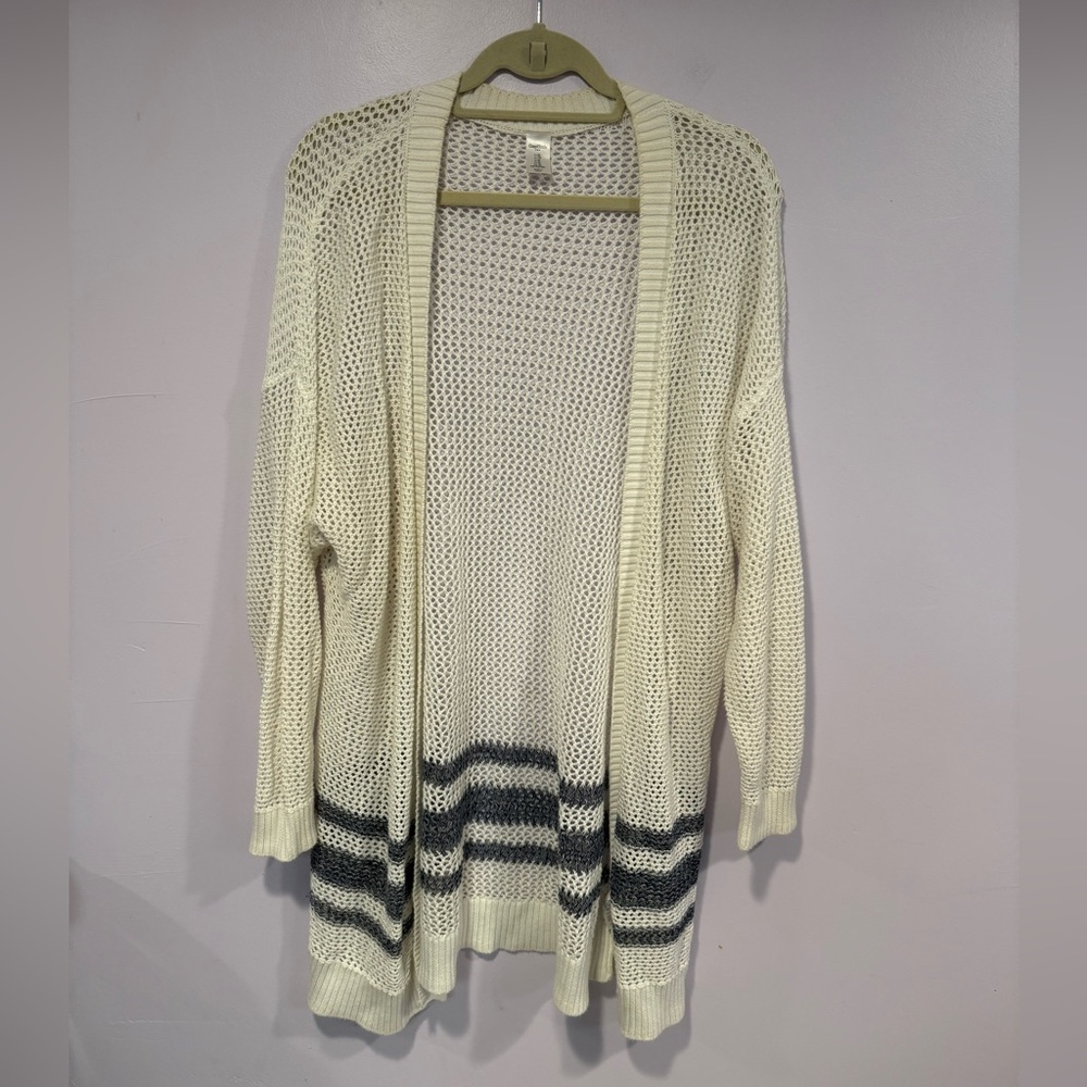 White and blue Gap crochet long cardigan